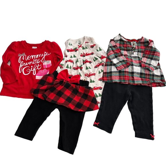 Carters HB Old Navy Baby Girl Holiday Outfit Bundle 9M & 12-18M Plaid Festive - Picture 1 of 13
